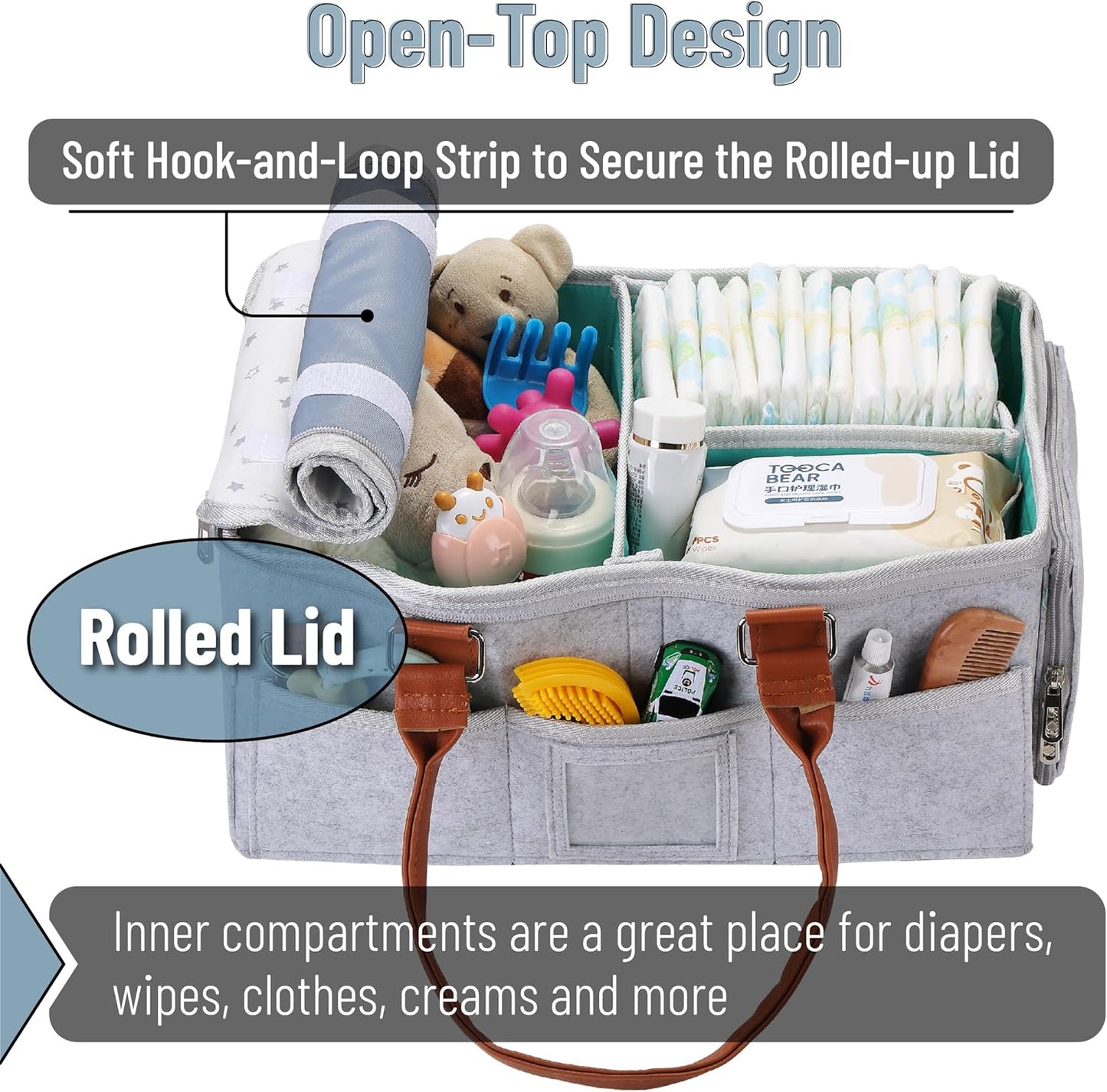 Baby Diaper Caddy Organizer with Lid, Baby Organizer, Baby Caddy Organizer, Portable Diaper Caddy, Diaper Organizer for Changing Table, Baby Organizer for Nursery, Diaper Caddy with Lid