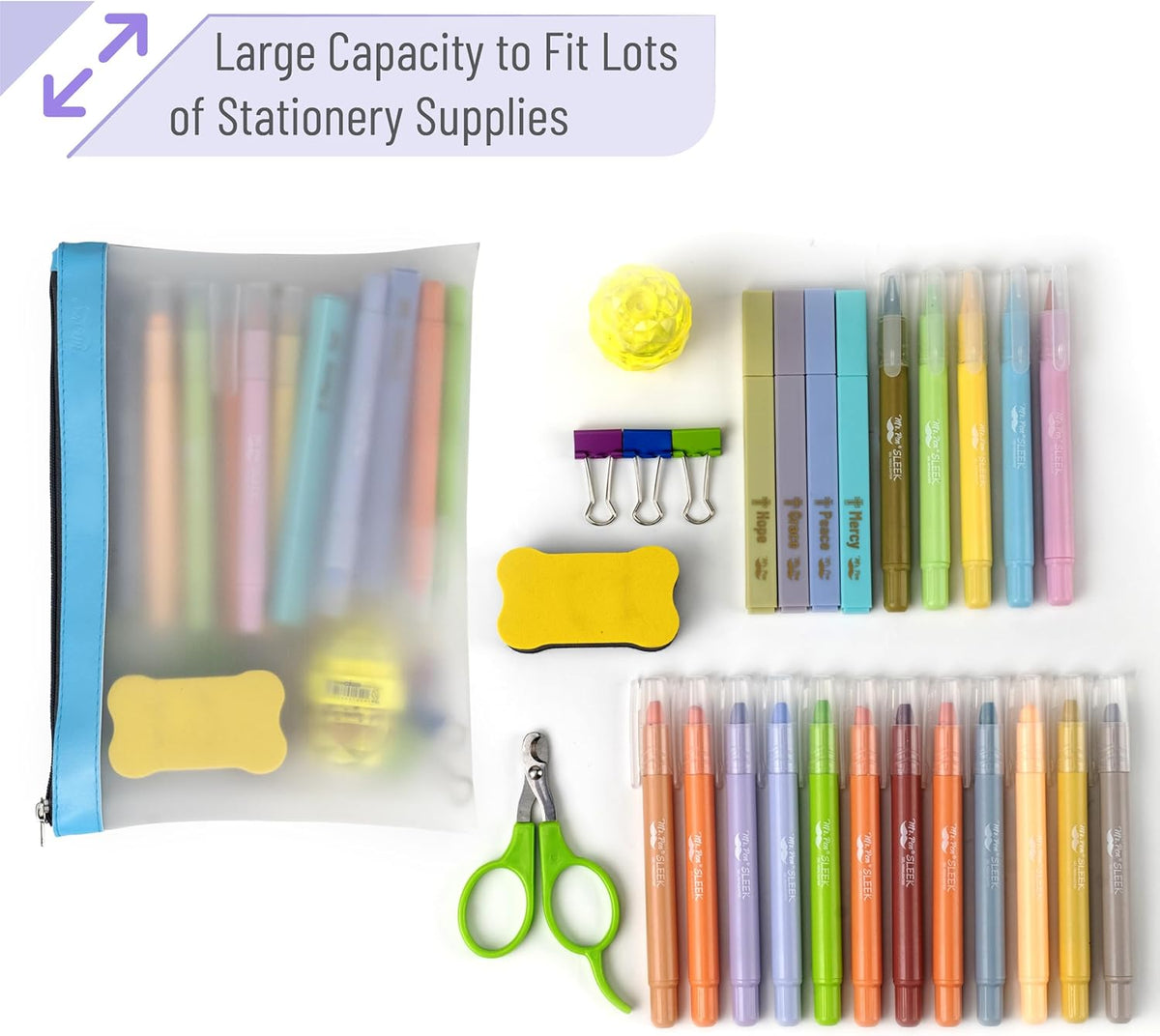 Mr. Pen- Clear Pencil Pouch, 9" x 6.88", 3 Pack, Blue Shades, Large, Pencil Bags