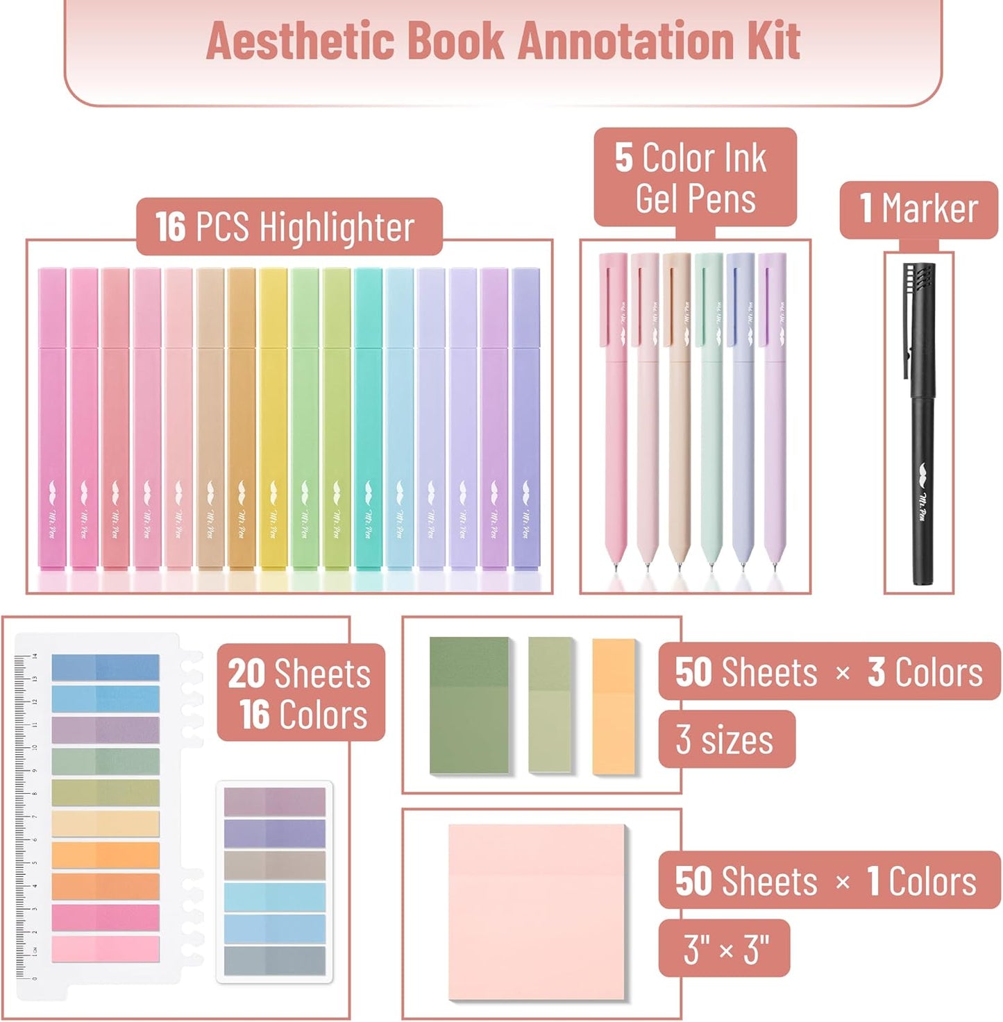 Mr. Pen- Aesthetic Book Annotation Kit, Aesthetic Highlighters and Gel Pens