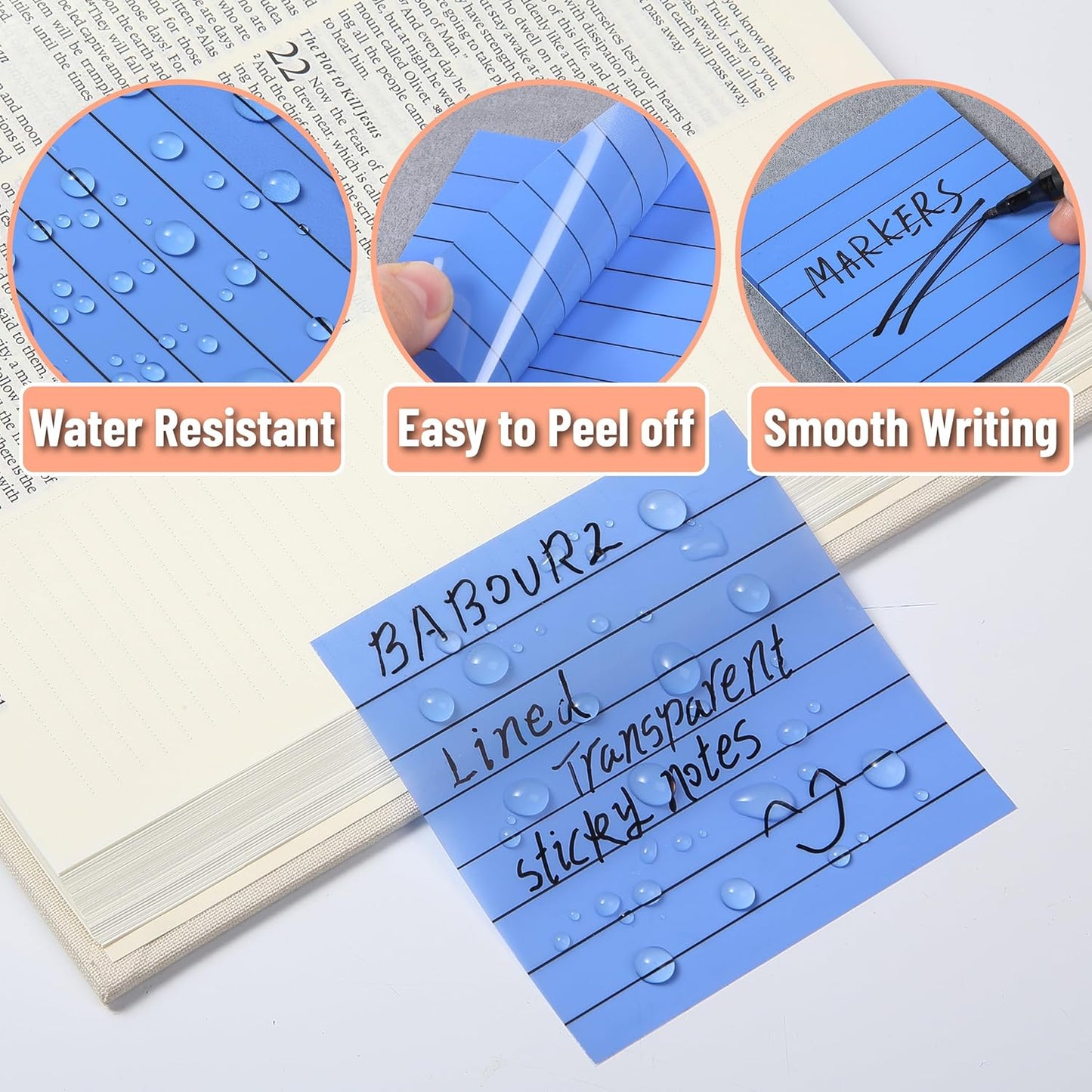 Lined Transparent Sticky Notes 3x3, 10 Pads, 500 Sheets