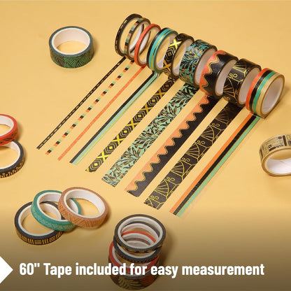 Mr. Pen- Washi Tape Set, 21 Rolls, Ethnic Elegance Design, Decorative Tape with Measure Tape