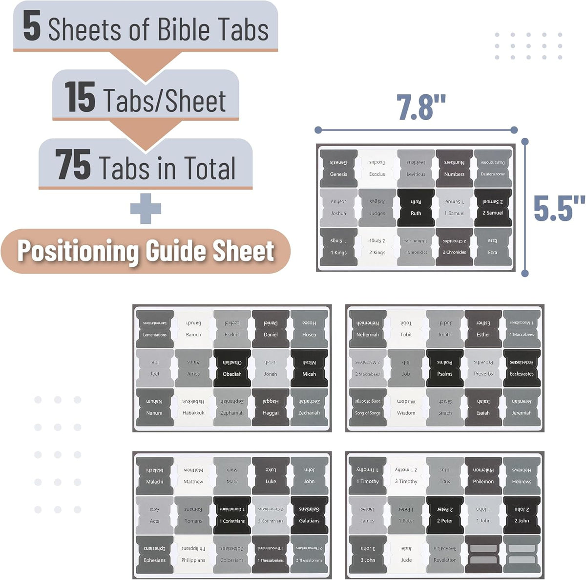 Mr. Pen- Bible Tabs, 75 Tabs, Gray, Laminated Bible Tabs for Women and Men