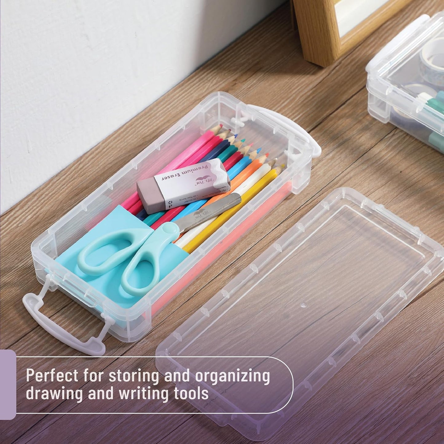 Mr. Pen- Clear Pencil Boxes, 6 Pack, Snap-Tight Lid, Crayon Box, Plastic