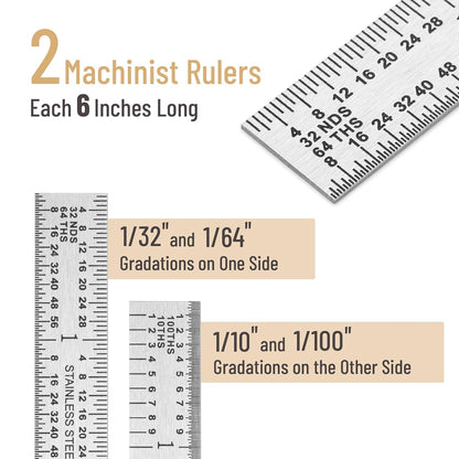 Mr. Pen- Machinist Ruler, 6-inch, 2 Pack, 1/64, 1/32, 1/100, 1/10 Graduations