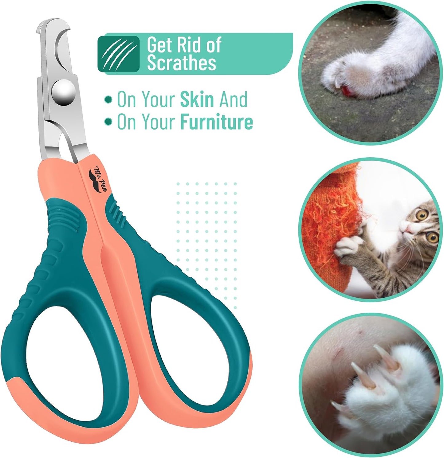 Mr. Pen-Cat Nail Clipper, Peach & Teal, Cat Nail Trimmer, Cat Nail Clippers, Cat Claw Clippers, Cat Clippers for Nails, Pet Nail Clippers, Kitten Nail Clipper, Small Dog Nail Clipper, Cat Claw Trimmer