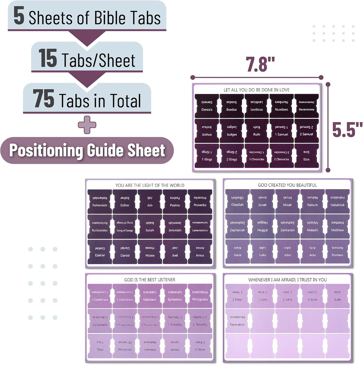 Mr. Pen- Bible Tabs, 75 Tabs, Ethereal Amethyst, Laminated Bible Tabs for Women and Men, Bible Tabs for Study Bible