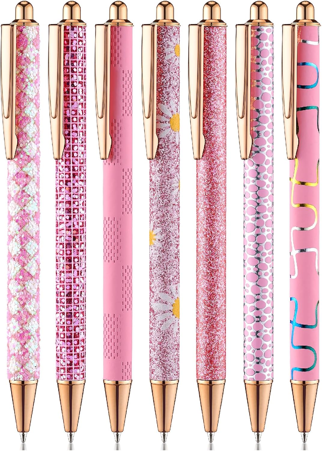 Mr. Pen- Fancy Pens for Women, 7 Black Ink Ballpoint Pens with 10 Refills, 1.0mm, Rose Gold Reverie, Glitter Cute Pens for Journaling