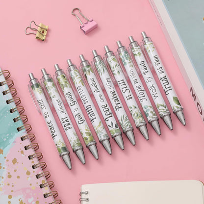 Mr. Pen- Christian Pen Set, 10 Pack, Green Elegance, Black Ink, Bible Verse Pen