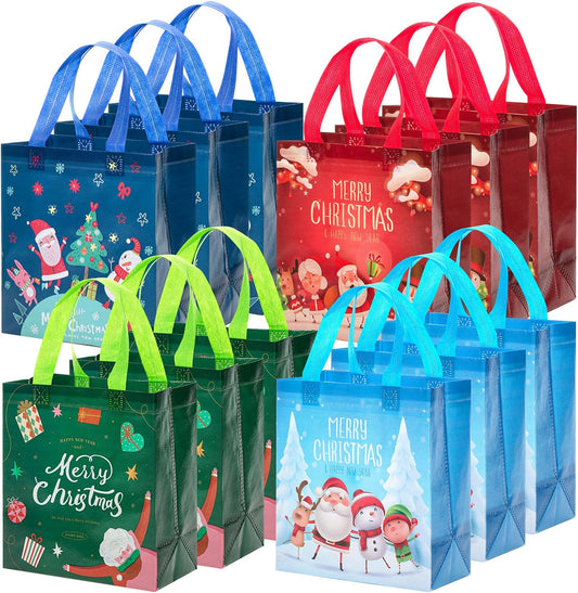 Mr. Pen- Christmas Gift Bags with Handles, 12 Packs, 8.5” x 9”, 4 Styles, Christmas Paper Bags