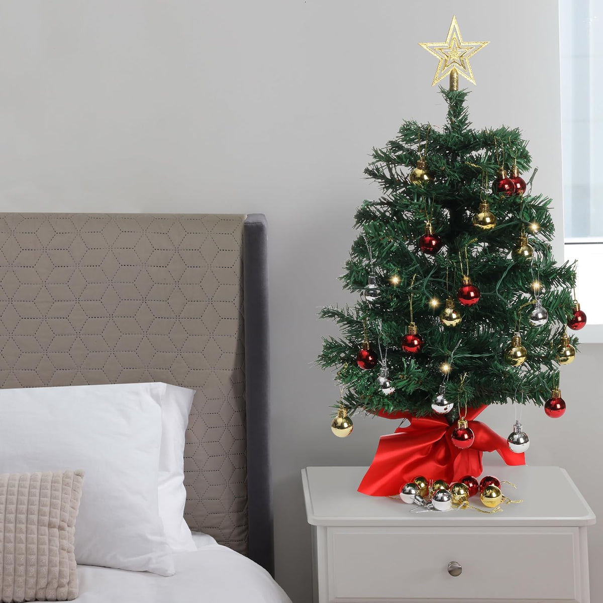 Mr. Pen- Mini Christmas Tree with 40 LED Lights, 23", Table Top Christmas Tree Small Christmas Tree with Lights and Hanging Ornaments