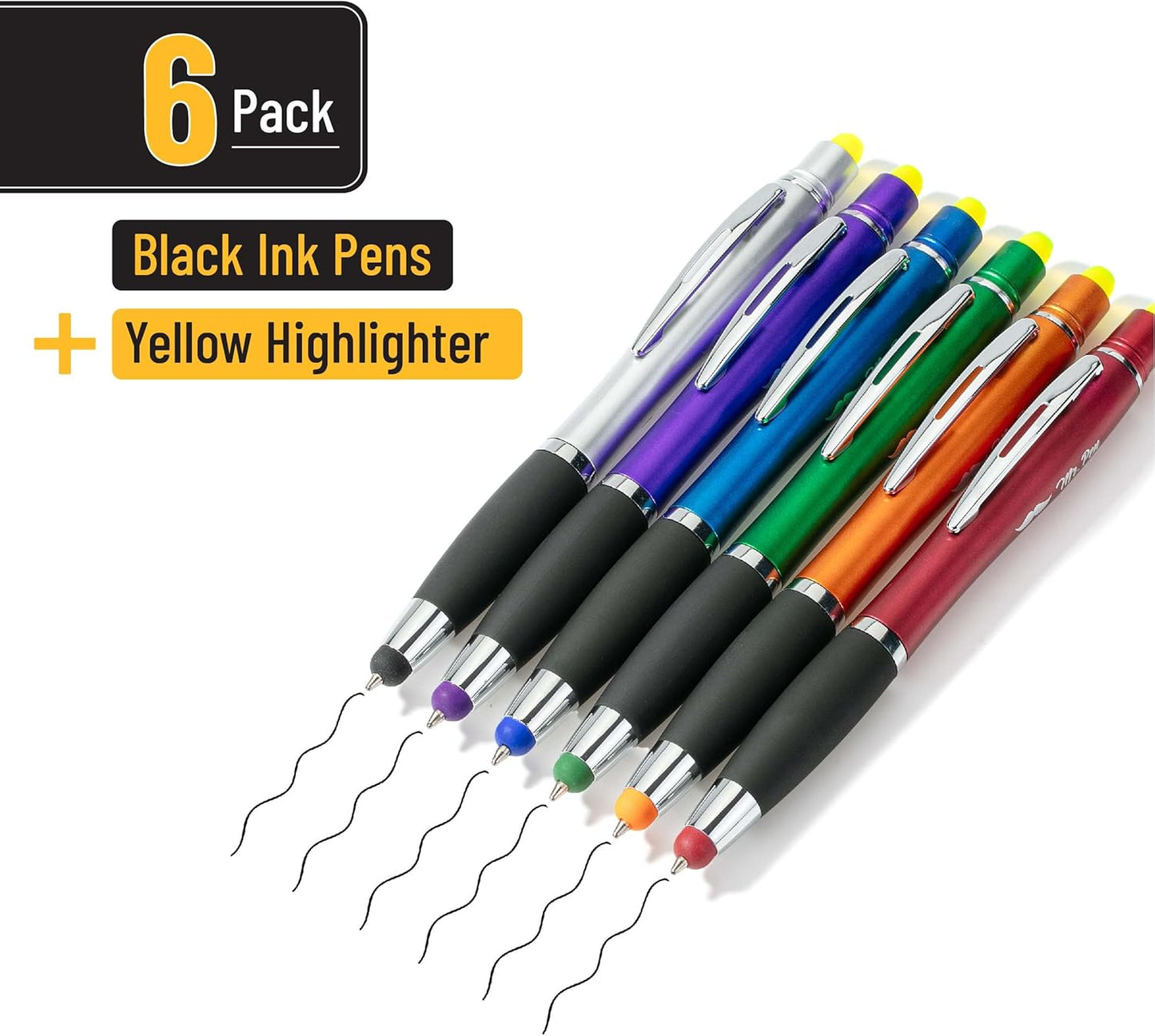 Mr. Pen- Bible Highlighter With Pen and Stylus for Touchscreens, 3 in 1, 6 pcs, Colorful Barrels