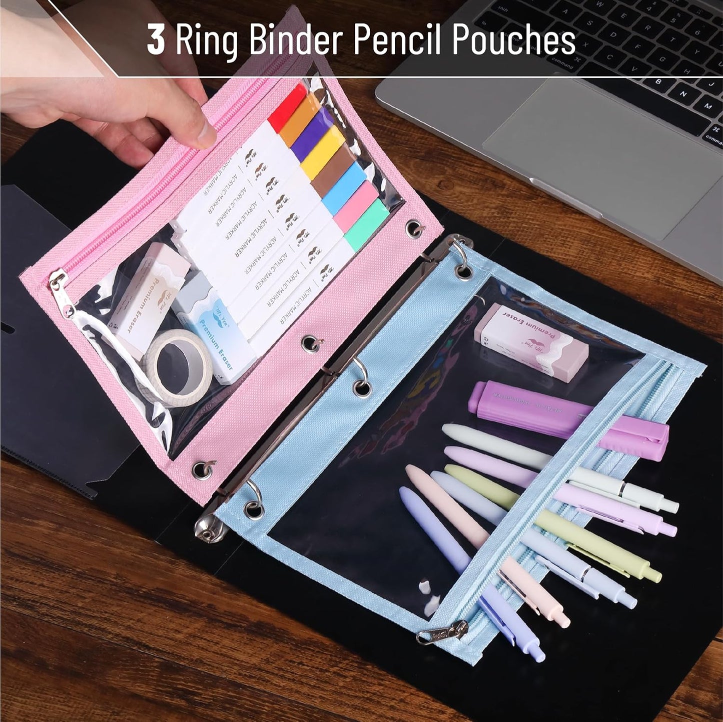 Mr. Pen- Pencil Pouch, 5 Pack, Colorful Pencil Pouches with Clear Window on Both Sides