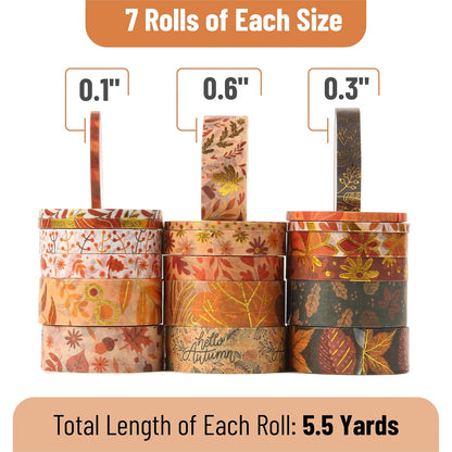 Mr. Pen- Washi Tape Set, 21 Rolls, Autumn Leaves, Decorative Tape, Washi Tapes