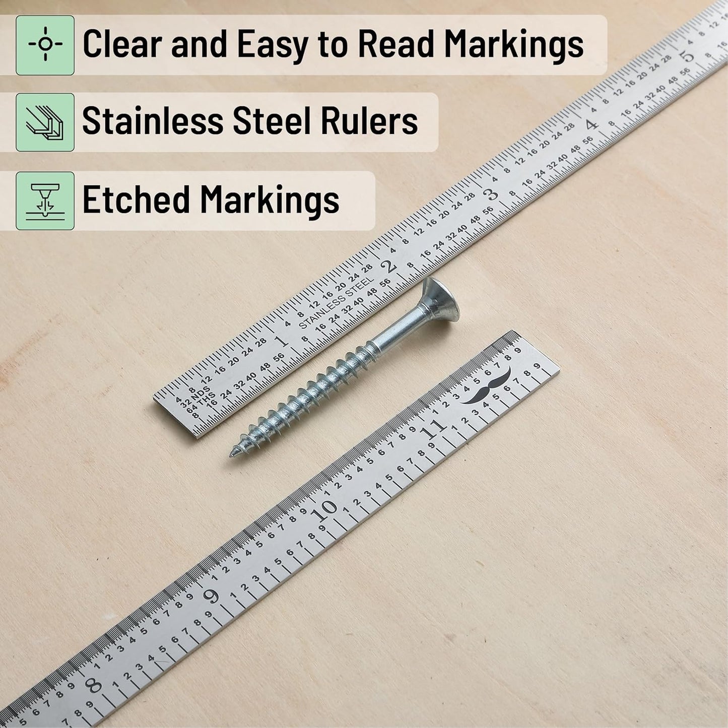 Machinist Ruler 12 Inch, 2 Pack, Stainless Steel, 1/10 1/100 1/32