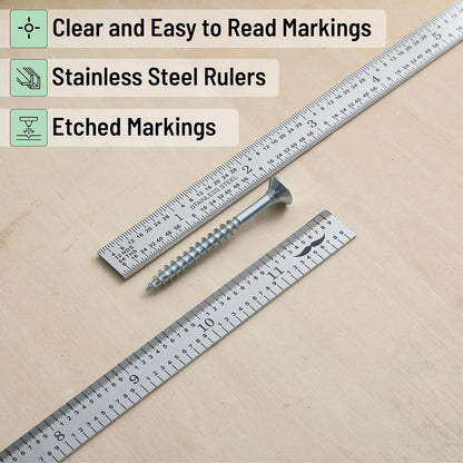 Machinist Ruler 12 Inch, 2 Pack, Stainless Steel, 1/10 1/100 1/32