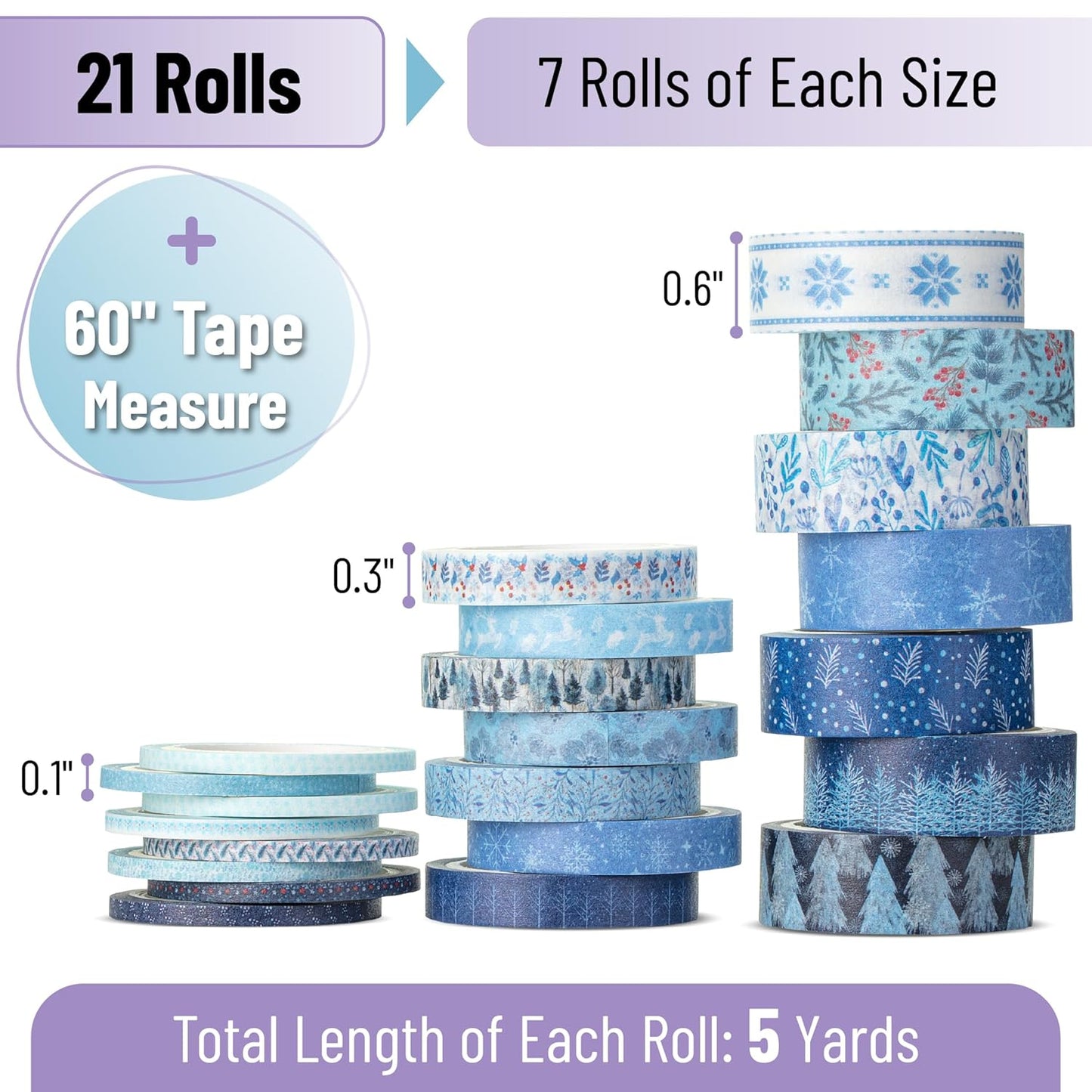 Mr. Pen- Washi Tape Set, 21 Rolls, Assorted Sizes, Ocean Breeze, Washi Tape for Journaling