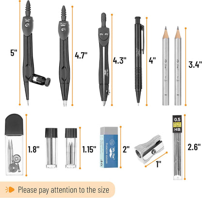 Mr. Pen- Geometry Set, 15 pcs, Black, 6 Inch Swing Arm Protractor, Divider, Set Squares, Ruler