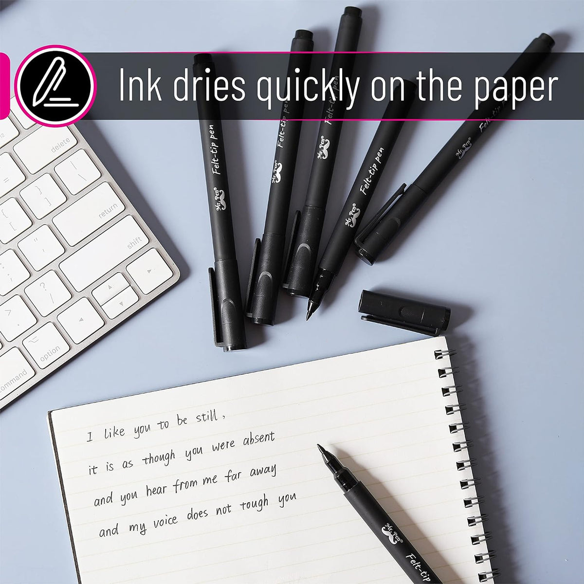 Mr. Pen- Felt Tip Pens, Pack of 12, Black & Blue, Fast Dry, Fine Point Pens Black Felt Tip Pens