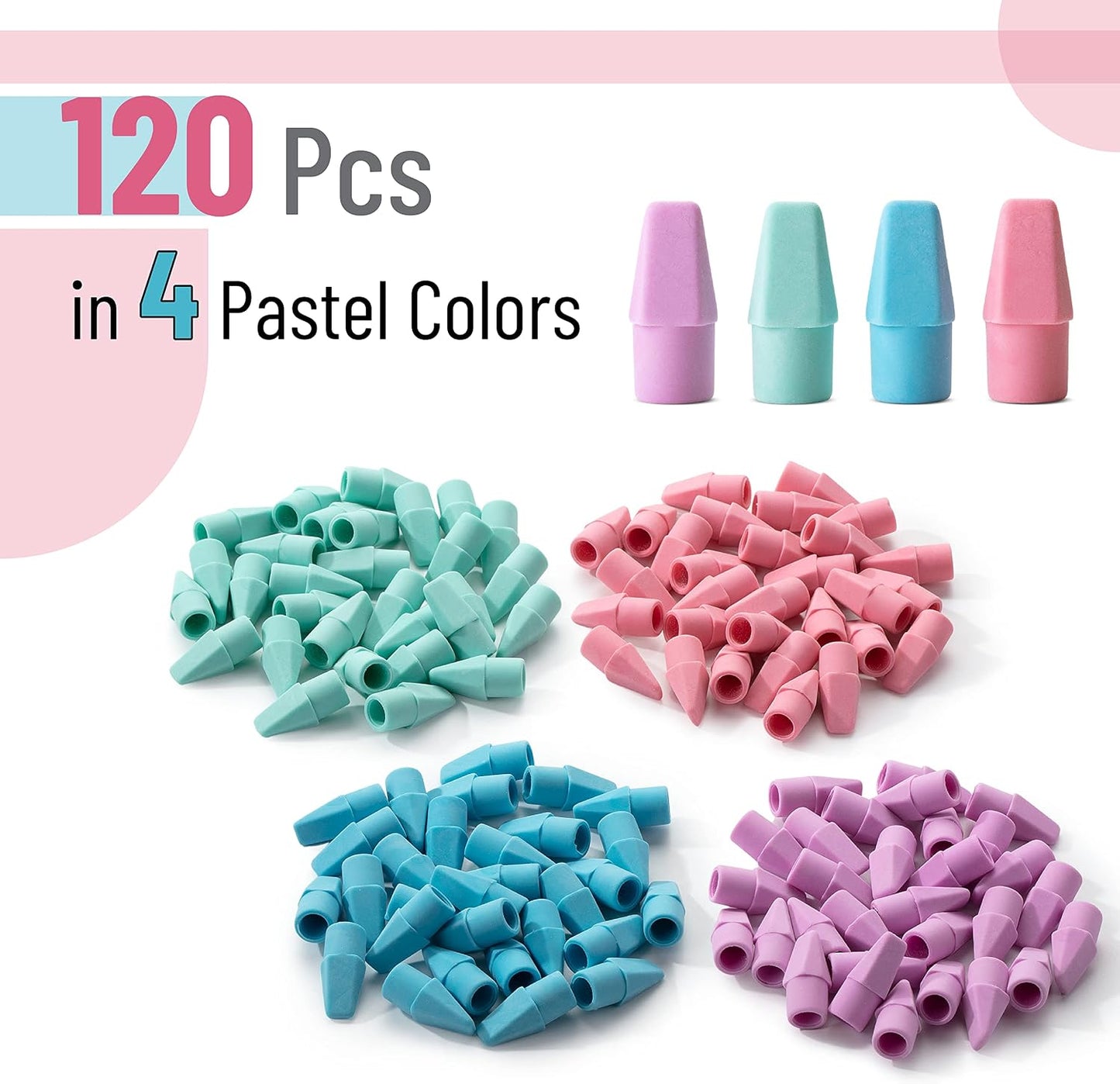Mr. Pen- Pencil Top Erasers, 120 Pack, Latex-Free, No-Smudge