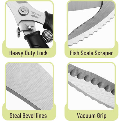 Heavy Duty Poultry Shears, Stainless Steel Meat Scissors, Lock