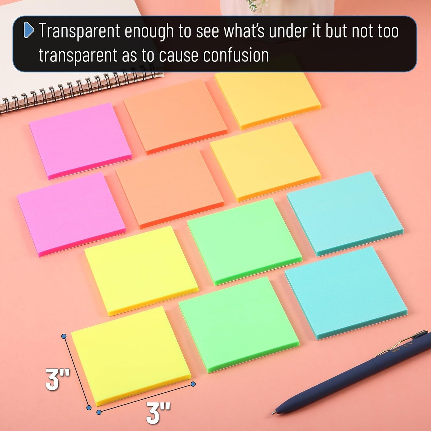 Bulk Plastic Glitter Sticky Notes 3x3, 20 Pads, 1000 Sheets, Prism Glow