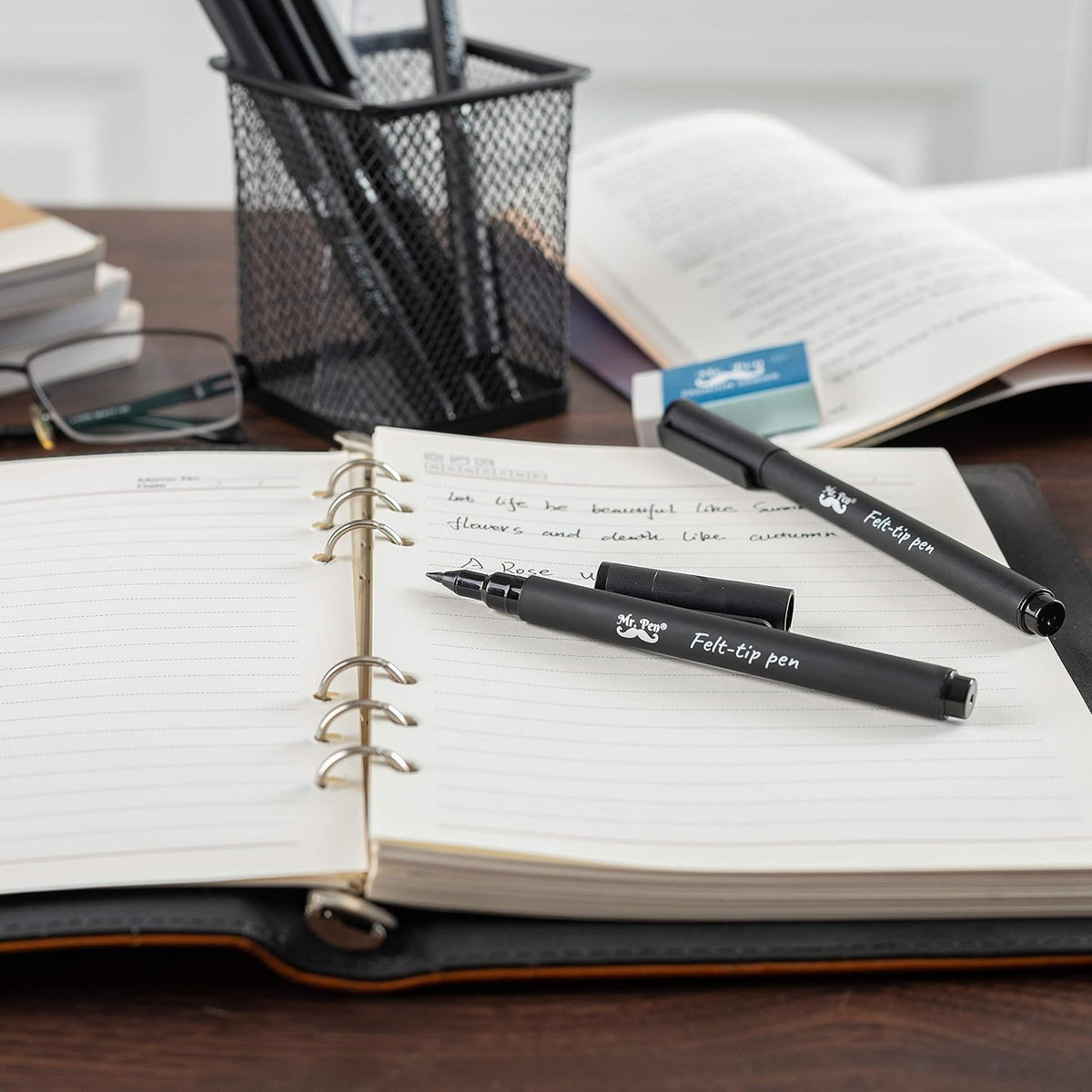 Mr. Pen- Felt Tip Pens, Pack of 12, Black & Blue, Fast Dry, Fine Point Pens Black Felt Tip Pens