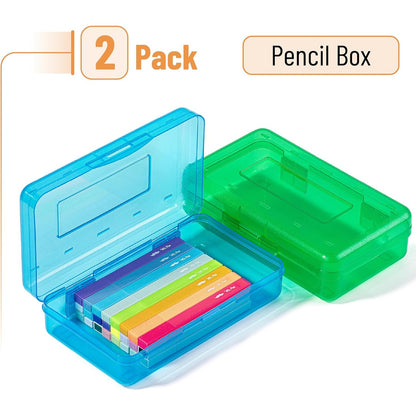 Mr. Pen- Clear Pencil Boxes, 2 Pack, Blue/Green, Snap-Tight Lid, Plastic Pencil Box Organizer