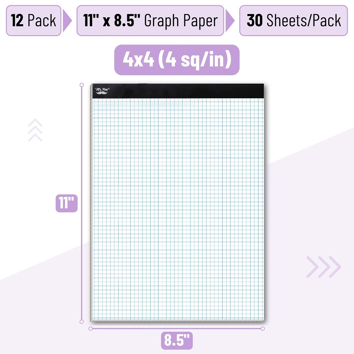 Bulk Graph Paper 8.5x11, 12 Pack, 30 Sheets Each, 4x4 Grid Paper (4/in)