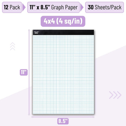 Bulk Graph Paper 8.5x11, 12 Pack, 30 Sheets Each, 4x4 Grid Paper (4/in)