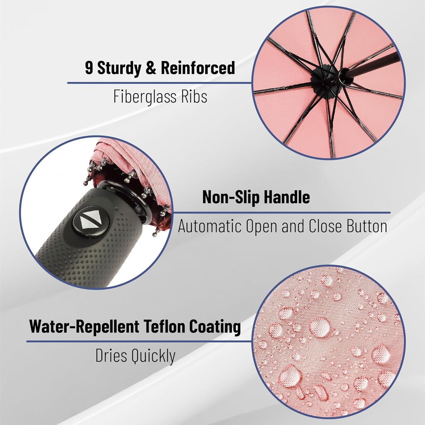 Mr. Pen- Windproof Travel Umbrella, Light Pink, Automatic Umbrellas for Rain, Compact Umbrella