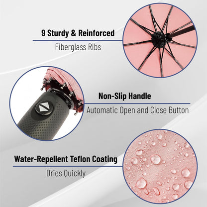 Mr. Pen- Windproof Travel Umbrella, Light Pink, Automatic Umbrellas for Rain, Compact Umbrella