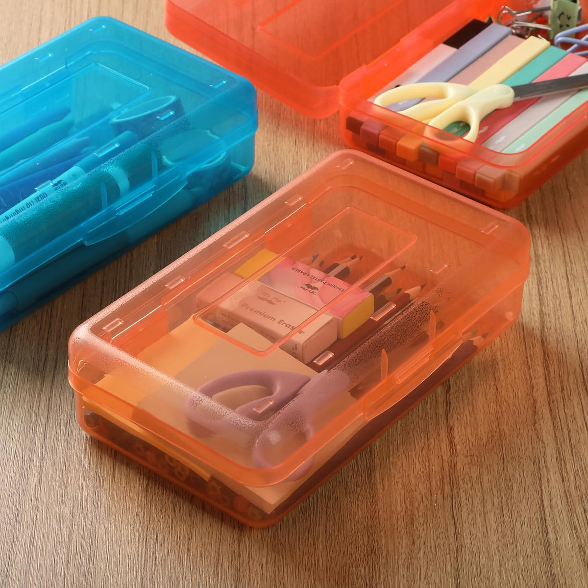 Mr. Pen- Clear Pencil Boxes, 2 Pack, Dark Grey and Red, Snap-Tight Lid, Plastic Pencil Box Organizer