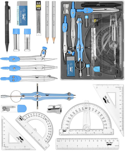 Mr. Pen- Geometry Set, 15 pcs, Blue, 6 Inch Swing Arm Protractor, Divider, Set Squares, Ruler