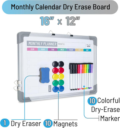 Mr. Pen- Monthly Calendar Whiteboard for Wall, 12”x16”, Double-Sided with Dry Erase Markers