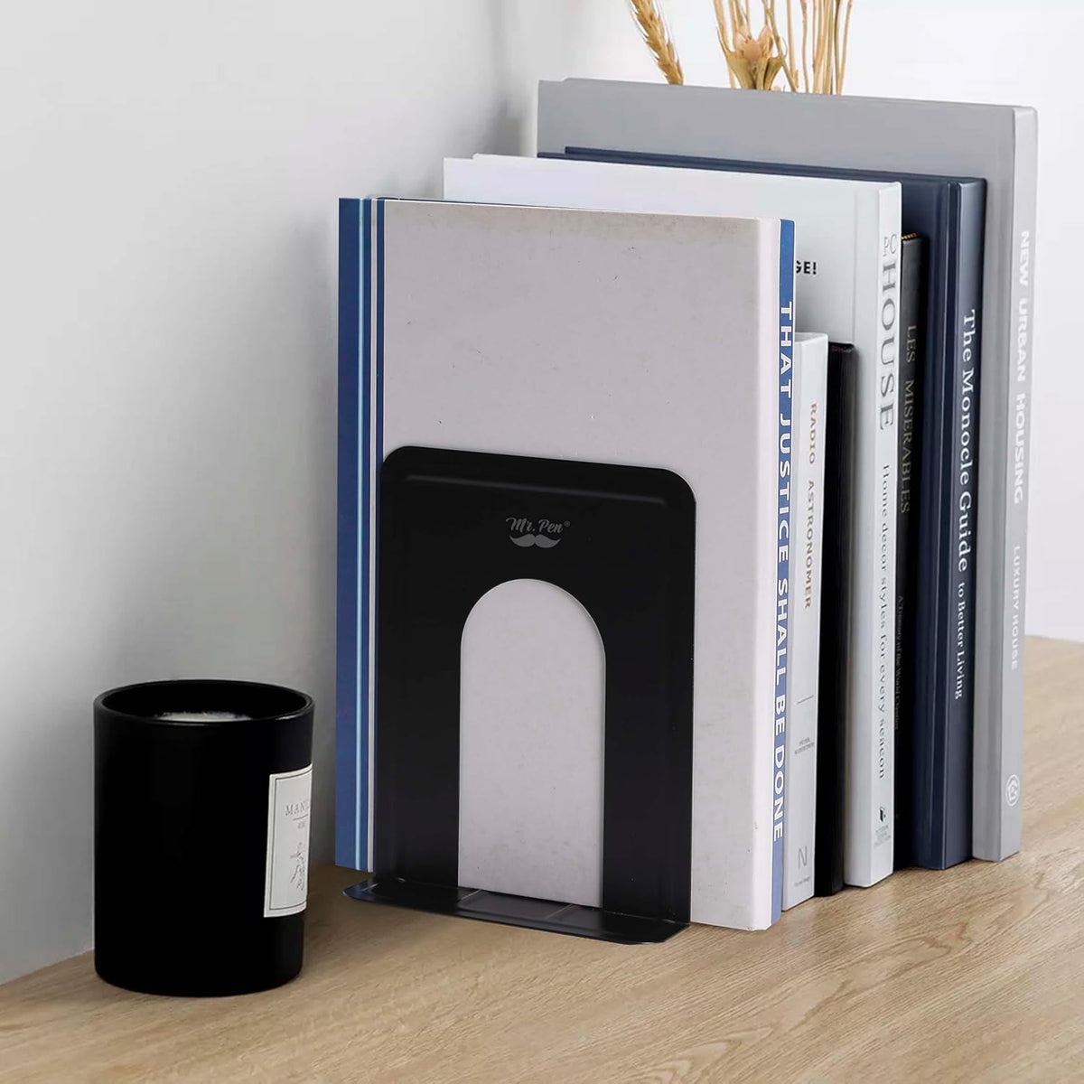Mr. Pen- Book Ends, 8 Pack, Black, Heavy Duty Metal Bookends for Shelves, Book Holders for Shelves