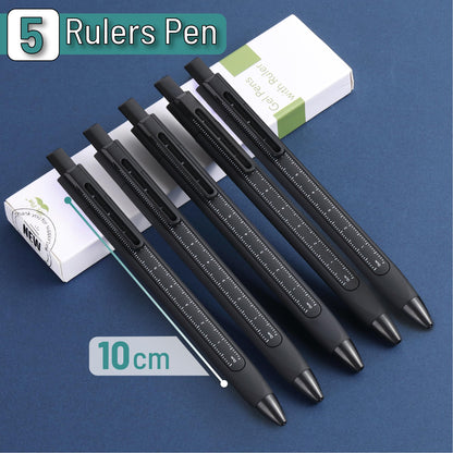 Retractable Gel Pens with Ruler, 5 Pack, Black Ink Gel Pens, Gel Pens Fine Point 0.5mm, Retractable Pens, Gel Ink Pens, Aesthetic Pens for Journaling Fine Tip Pens
