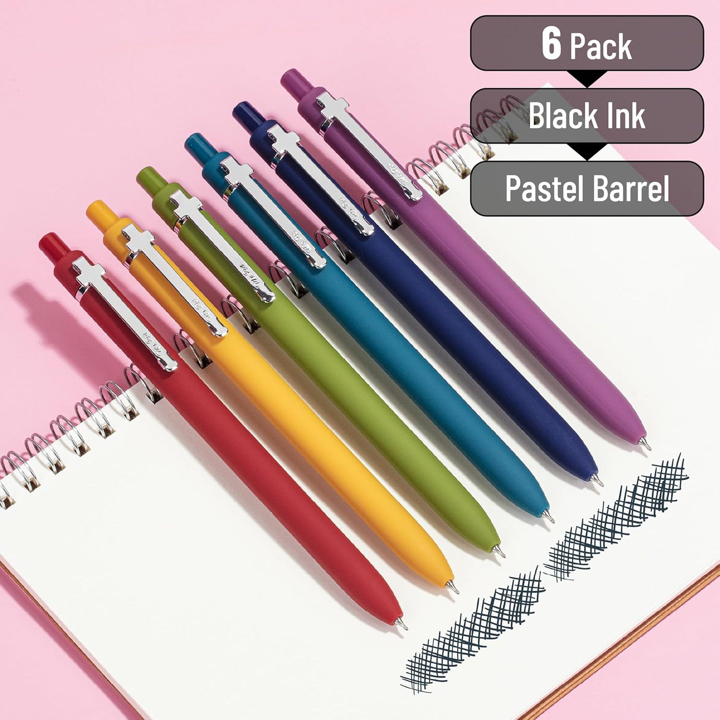 Mr. Pen- Retractable Gel Pens for Journaling, 6 Pack, 0.5 mm Black Ink, Vintage Barrel with Silver Cross Clip