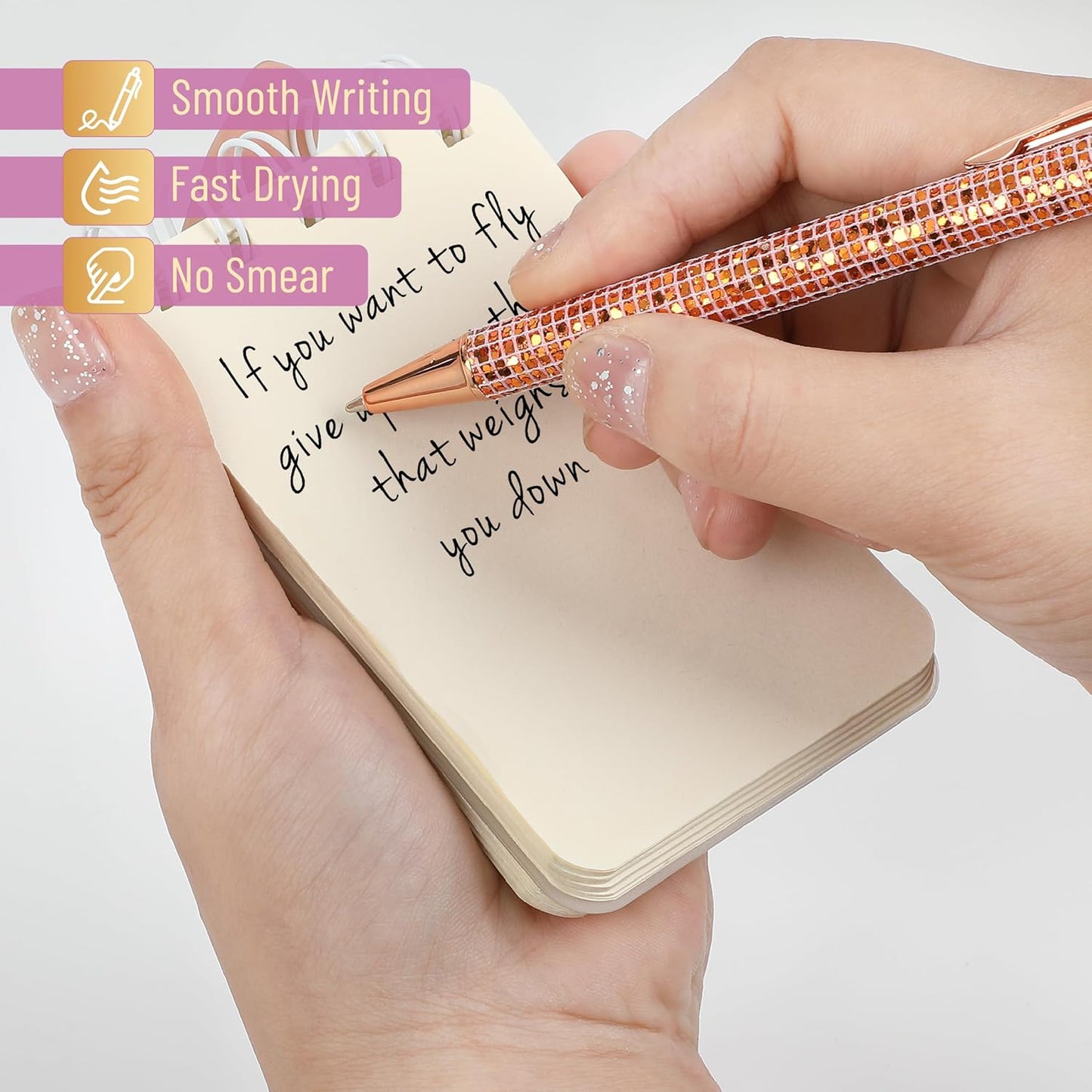 Mr. Pen- Fancy Pens for Women, 7 Black Ink Ballpoint Pens with 10 Refills, 1.0mm, Rose Gold Reverie, Glitter Cute Pens for Journaling