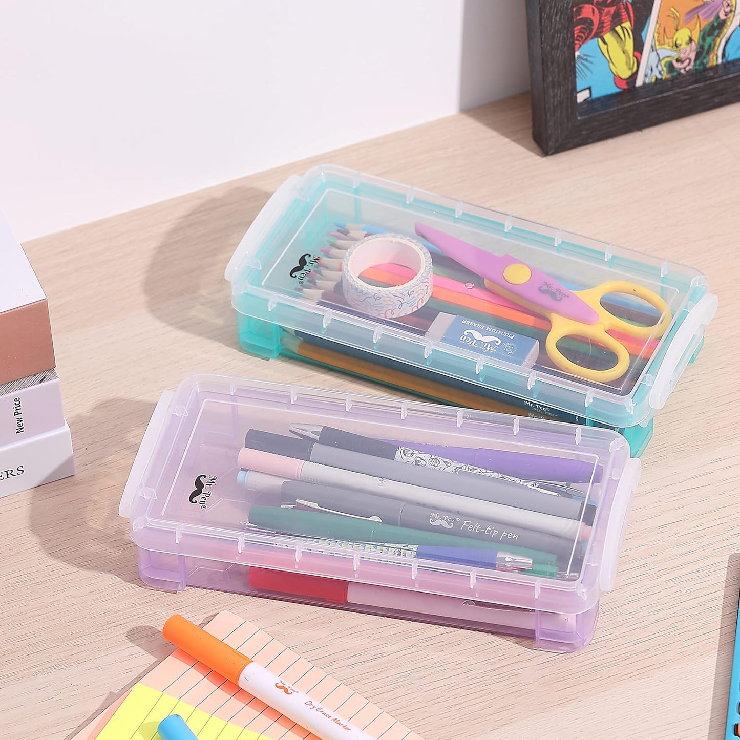 Mr. Pen- Pencil Box, 24 Pack, Assorted Colors, Plastic Pencil Box Case, Pencil Case, Crayon Box