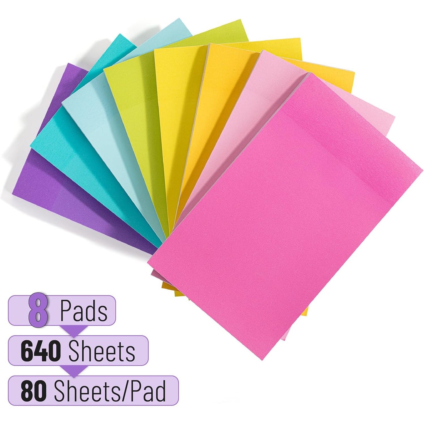 Colorful Large Sticky Notes, 3x5 Inch, 8 Pads, 640 Sheets