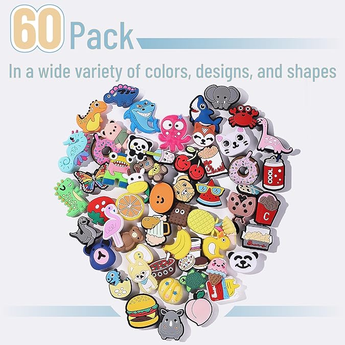 Different Charms, 60 Pack, PVC Random Different Charms, Decorative Charms for Decoration, Charm, Cute Charms, Charms Bulk, Charms Pack, Random Charms, PVC Random Different Shape Charms