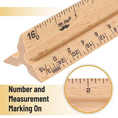 Mr. Pen- Architectural Scale Ruler, 12 Inch, 2 Pack, Wooden Architecture Ruler, Scale Ruler for Blueprints