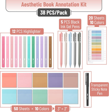 Mr. Pen- Aesthetic Book Annotation Kit, 38 pcs, Aesthetic Highlighters and Gel Pens