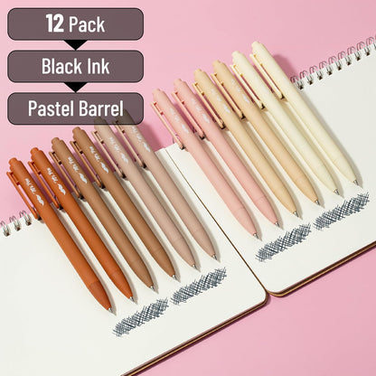Mr. Pen- Retractable Gel Pens, 12 Pack, Black Ink, Natural Colors Barrels Gel Pens, Gel Pens Fine Point 0.5mm, Retractable Pens