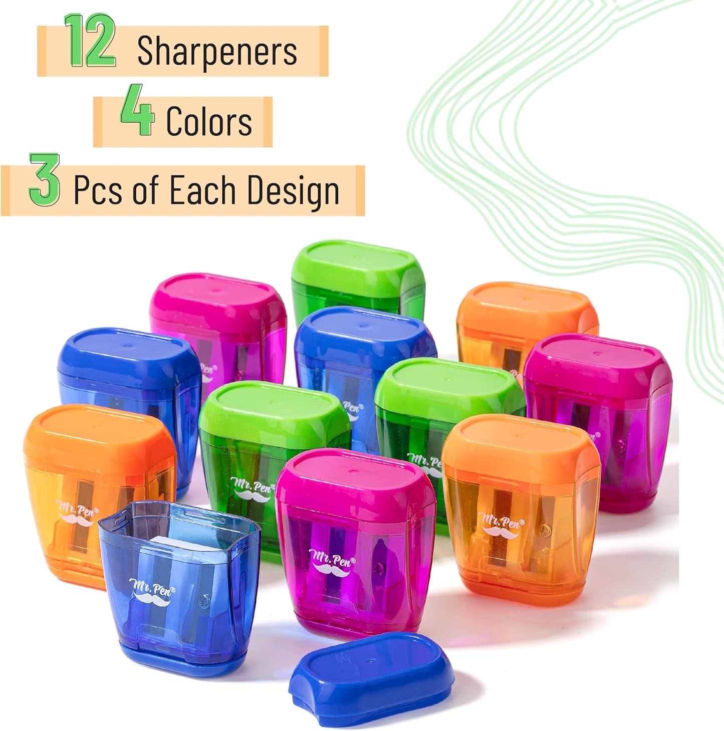 Mr. Pen- Pencil Sharpeners Manual, 12 Pack, Dual Hole, Colorful Pencil Sharpeners Handheld Pencil Sharpener