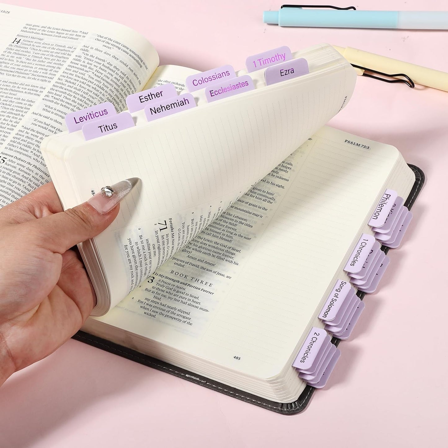 Mr. Pen- Bible Tabs, 75 Tabs, Dusty Lilac, Purple Foil Embossed Lettering, Laminated Bible Tabs for Women and Men