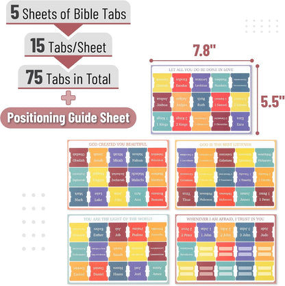 Mr. Pen- Bible Tabs, 75 Tabs, Elegant Rainbow, Laminated Bible Tabs for Women and Men, Bible Tabs for Study Bible