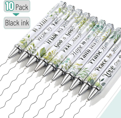 Mr. Pen- Christian Pen Set, 10 Pack, Green Elegance, Black Ink, Bible Verse Pen