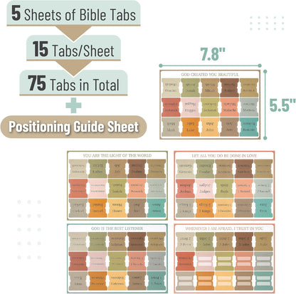 Mr. Pen- Bible Tabs, 75 Tabs, Boho Style, Laminated Bible Tabs for Women and Men