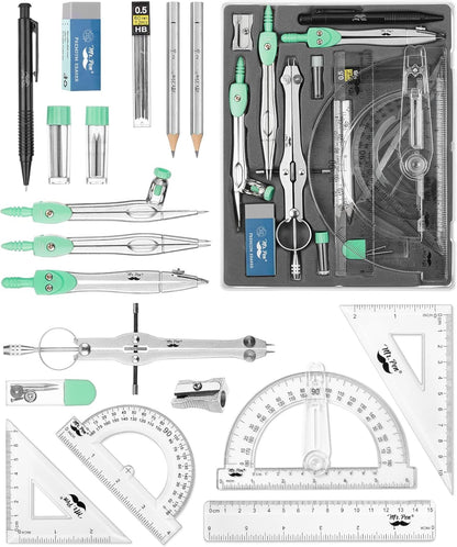 Mr. Pen- Geometry Set, 15 pcs, Green, 6 Inch Swing Arm Protractor, Divider, Set Squares, Ruler